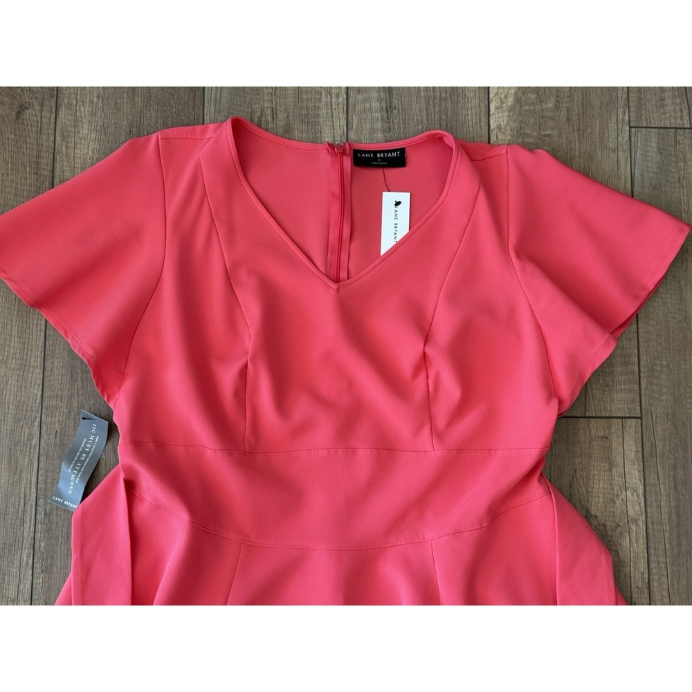 NWT Lane Bryant Pink Midi Dress Size 16 Tie Waist Pockets Flutter Sleeve - Picture 6 of 13